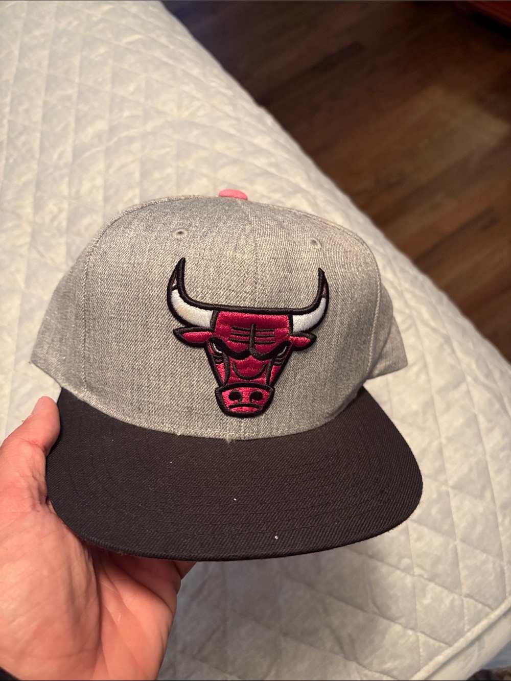 Grey black and pink Mitchell and mess Chicago bulls snapback